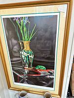 Full view of framed serigraph showing artwork, mats and frame