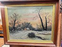 Front view of framed oil painting showing full composition and frame