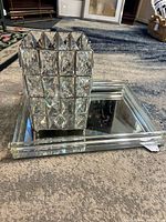 Square crystal candle holder on mirrored tray