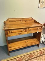 Front view of Habersham Plantation sideboard showing drawers, backsplash and shelf