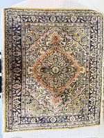 Full view of rug showing overall pattern and fringe