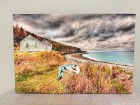 Front view of canvas showing entire coastal scene artwork