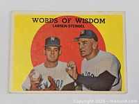 Front of 1959 Topps #383 Words of Wisdom card showing Larsen and Stengel