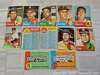 Group shot of 12 1963 Topps cards laid out showing fronts