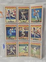 First binder page showing nine cards: Rick Aguilera, Chris Brown, Tom Browning, Tom Brunansky, Vince Coleman, Ron Darling, Alvin Davis, Mariano Duncan, Shawon Dunston