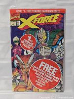 Front view of sealed X-Force #1 comic showing cover art and polybag graphics