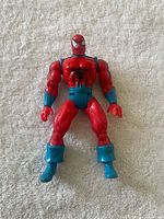 Front view of 1995 Aqua Spider-Man figure showing colours and articulation