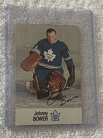 Front of Johnny Bower Esso NHL All-Star Collection card in plastic sleeve