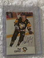 Front of Paul Coffey hockey card showing player image and printed autograph