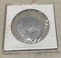 Obverse of 1943 French 2 francs coin in flip holder