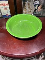 Top view of green Fiesta Ware bowl showing interior rings and glaze condition