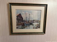 Full view of framed Gloucester Harbour print on wall