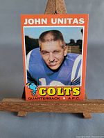 Front view of 1971 Topps John Unitas card on stand