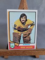 Front view of Rogie Vachon Topps card on easel