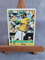 Front view of 1976 Topps Billy Williams card on miniature easel