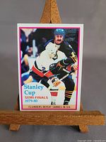 Front view of 1980 Topps #262 hockey card on display stand