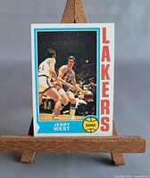 Front view of Jerry West Topps #176 card on easel