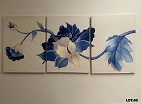 Full view of three canvases forming complete floral image