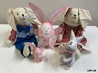 Front view of all five Easter bunny items