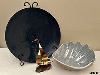 Platter on stand with sailboat and bowl group shot