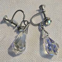 Pair of silver-tone screw-back earrings with aurora borealis crystal glass drops and round crystal accents