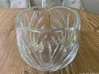 Front view of clear crystal bowl showing fan cut pattern