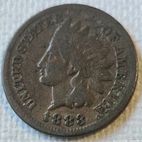 Obverse of 1883 Indian Head cent showing date and worn portrait