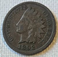 Obverse showing Liberty with headdress and 1892 date