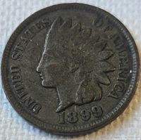 Obverse of 1899 Indian Head Cent showing date and worn details