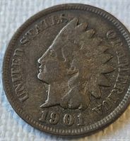 Obverse of 1901 Indian Head Cent showing date and Liberty portrait