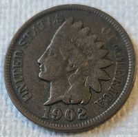 Obverse of 1902 Indian Head cent displaying date and Liberty profile