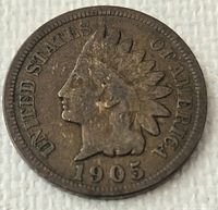 Obverse of 1905 Indian Head Cent showing Liberty head and date