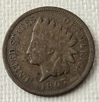 obverse of 1907 Indian Head Cent showing date and portrait
