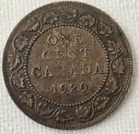Reverse of 1920 Canada one cent showing denomination and date