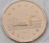 Reverse of 1997 Canadian $1 coin showing loon design and date