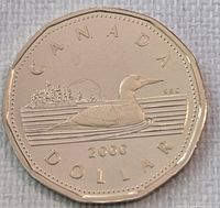 Reverse side with loon design, CANADA, 2000, DOLLAR text visible