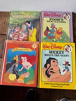 Four Walt Disney hardcover books laid out showing covers and titles