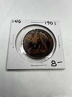 Obverse of coin in 2x2 holder showing Queen Victoria bust and 1901 annotation