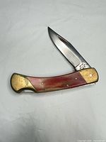 Knife open showing blade, handle, bolsters