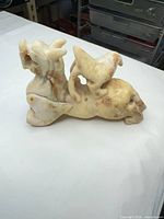 Left side view of soapstone Pixiu/Qilin sculpture