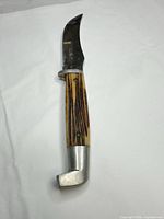 Full view of knife showing blade shape, handle and pommel