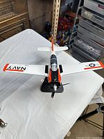 Top view of model airplane on stand