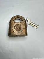 Front view of Yale padlock with keys attached