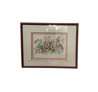 Front view of framed Carole Holding Morning Glory lithograph showing artwork, mat, frame and signature