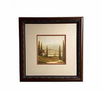 Front view of framed Tuscan landscape print showing frame, mat and artwork