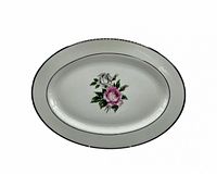 Top view of oval platter showing floral design and rim detail