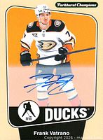 Front of autographed Frank Vatrano Upper Deck Parkhurst Champions card