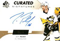 Front of Jeff Petry autographed SP Authentic Curated Signatures card showing photo, signature and serial number