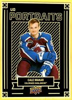 Front of 2022 UD Portraits Cale Makar card