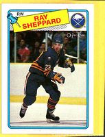 Front of Ray Sheppard #55 O-Pee-Chee hockey card